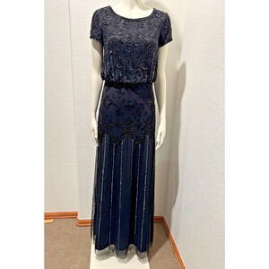 Adrianna Papell Black Beaded Maxi Formal Whimsigoth Fairy Sz 2 Ethereal